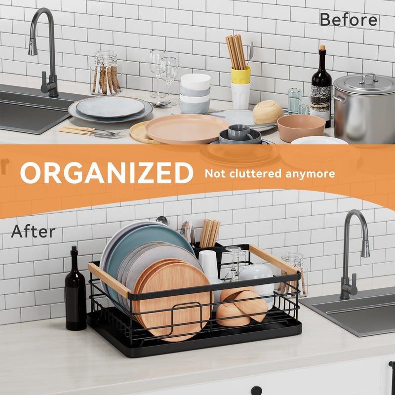 BRIAN & DANY Dish Drying Rack, Dish Racks for Kitchen Counter, Stainless Steel Dish Drainer with Removable Cutlery Holder & Drainboard, Black - Image 5